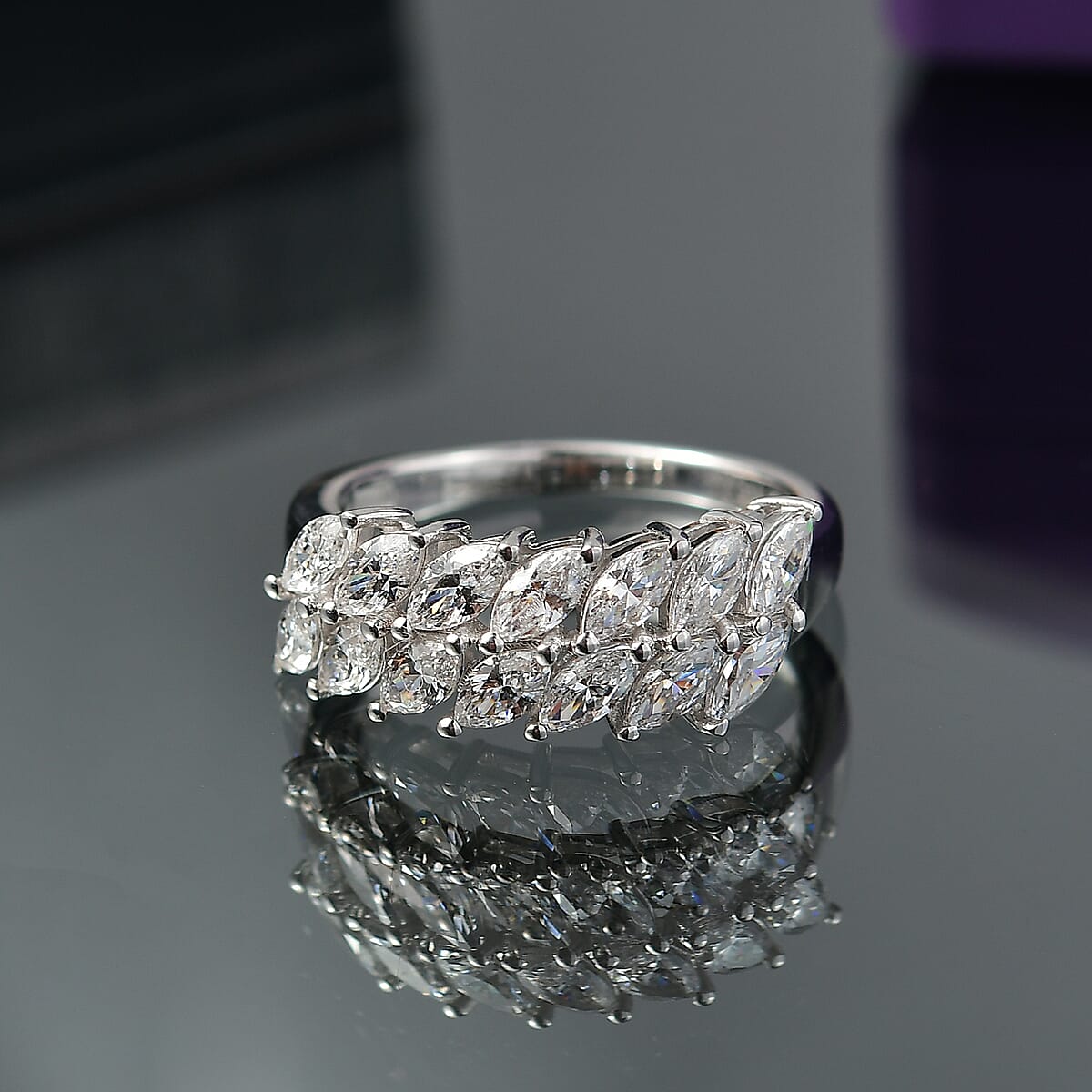 J Francis Embellished with Zirconia by Swarovski 3.15 ctw Twinfire Elegance Ring in Platinum Over Sterling Silver (Size 8.0) image number 1