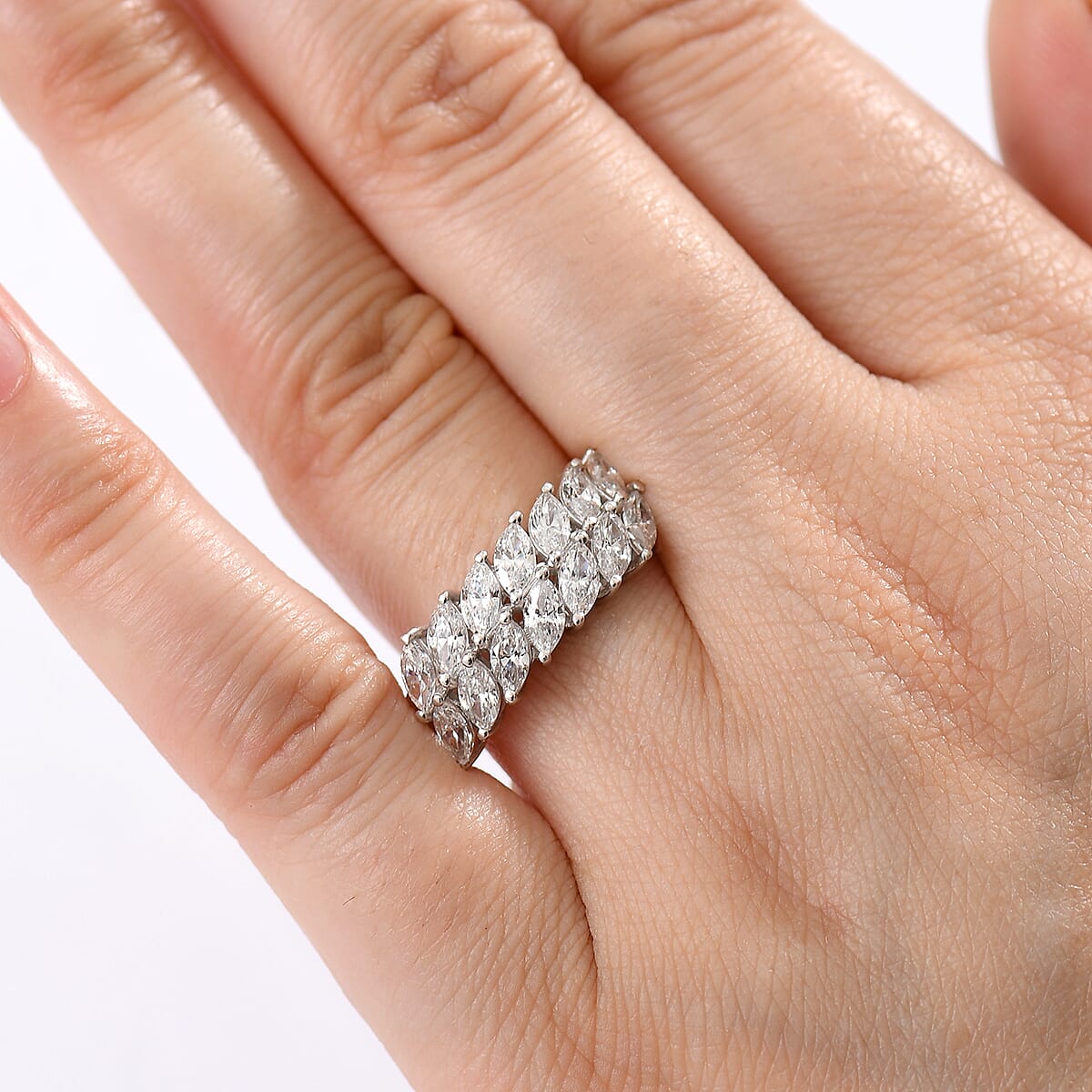 J Francis Embellished with Zirconia by Swarovski 3.15 ctw Twinfire Elegance Ring in Platinum Over Sterling Silver (Size 8.0) image number 2