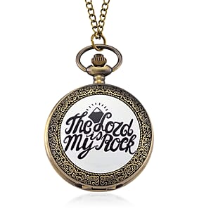 Strada Japanese Movement Light Blue Bottom Text Pattern Pocket Watch with Chain (36 Inches) in Goldtone