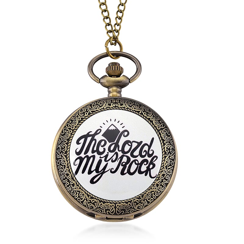 Strada Japanese Movement Light Blue Bottom Text Pattern Pocket Watch with Chain (36 Inches) in Goldtone