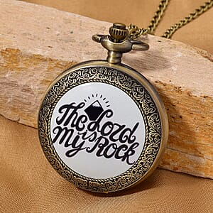 Strada Japanese Movement Light Blue Bottom Text Pattern Pocket Watch with Chain (36 Inches) in Goldtone