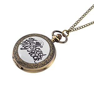 Strada Japanese Movement Light Blue Bottom Text Pattern Pocket Watch with Chain (36 Inches) in Goldtone