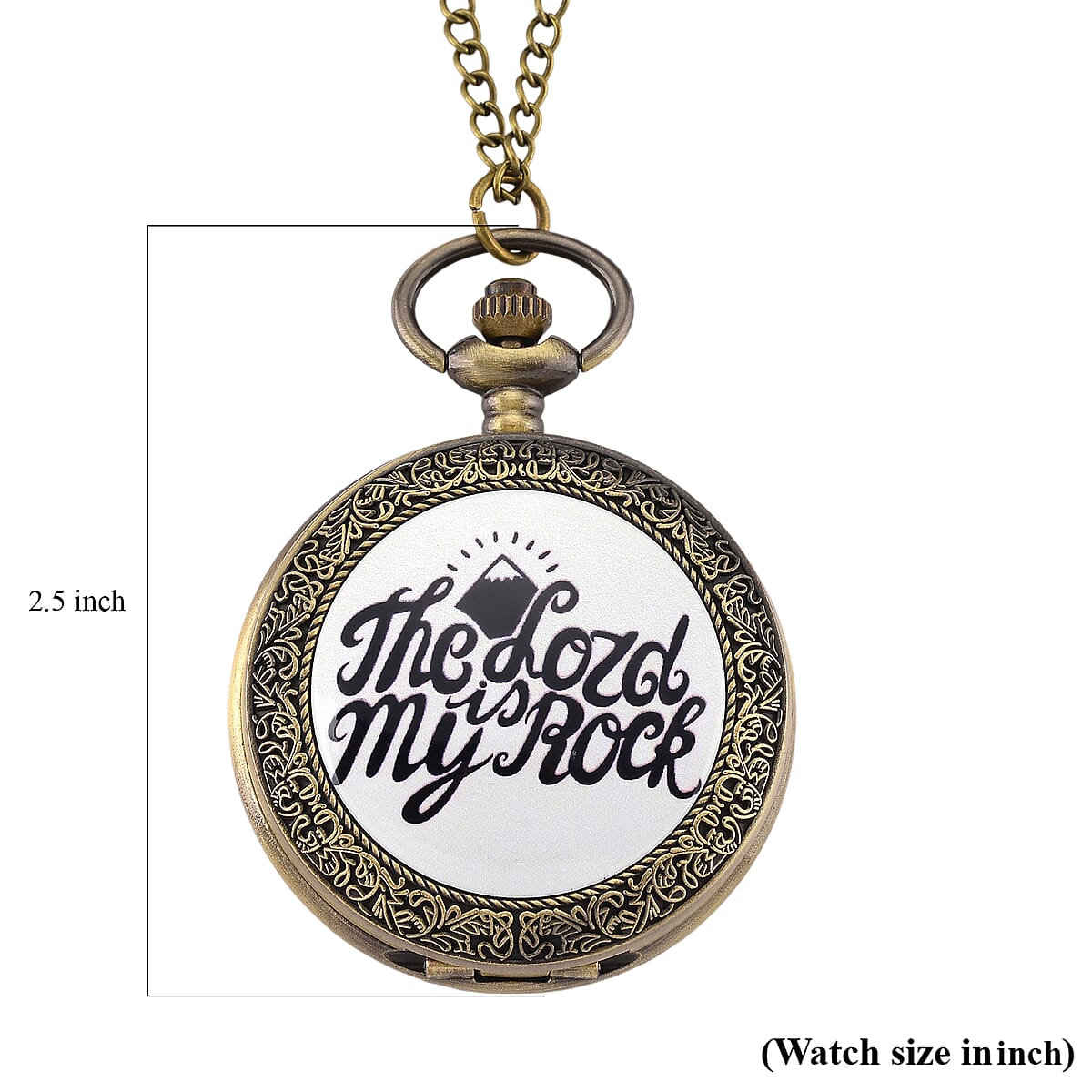 Strada Japanese Movement Light Blue Bottom Text Pattern Pocket Watch with Chain (36 Inches) in Goldtone image number 8