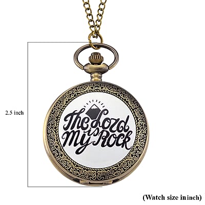 Strada Japanese Movement Light Blue Bottom Text Pattern Pocket Watch with Chain (36 Inches) in Goldtone