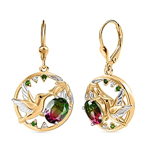 D&rsquo;Joy Watermelon Quartz (Triplet) and Multi Gemstone 2.80 ctw Earrings in 18K Vermeil YG and Rhodium Over Sterling Silver