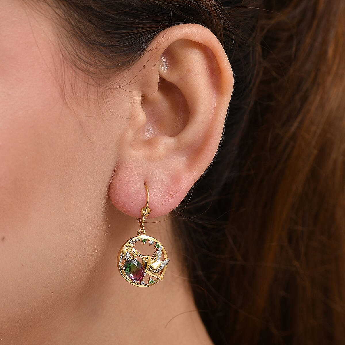 D&rsquo;Joy Watermelon Quartz (Triplet) and Multi Gemstone 2.80 ctw Earrings in 18K Vermeil YG and Rhodium Over Sterling Silver image number 2