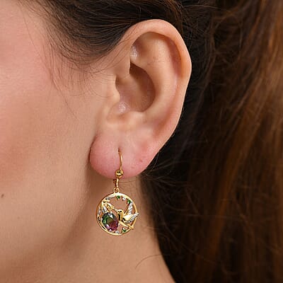 D’Joy Watermelon Quartz (Triplet) and Multi Gemstone 2.80 ctw Earrings in 18K Vermeil YG and Rhodium Over Sterling Silver