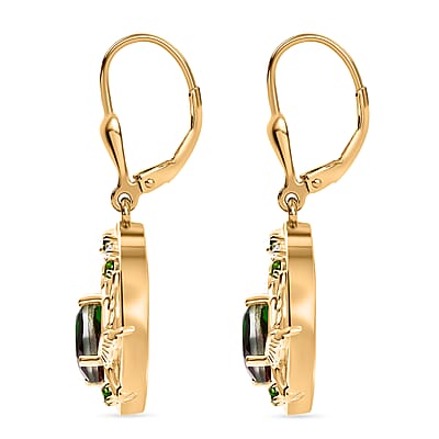 D’Joy Watermelon Quartz (Triplet) and Multi Gemstone 2.80 ctw Earrings in 18K Vermeil YG and Rhodium Over Sterling Silver