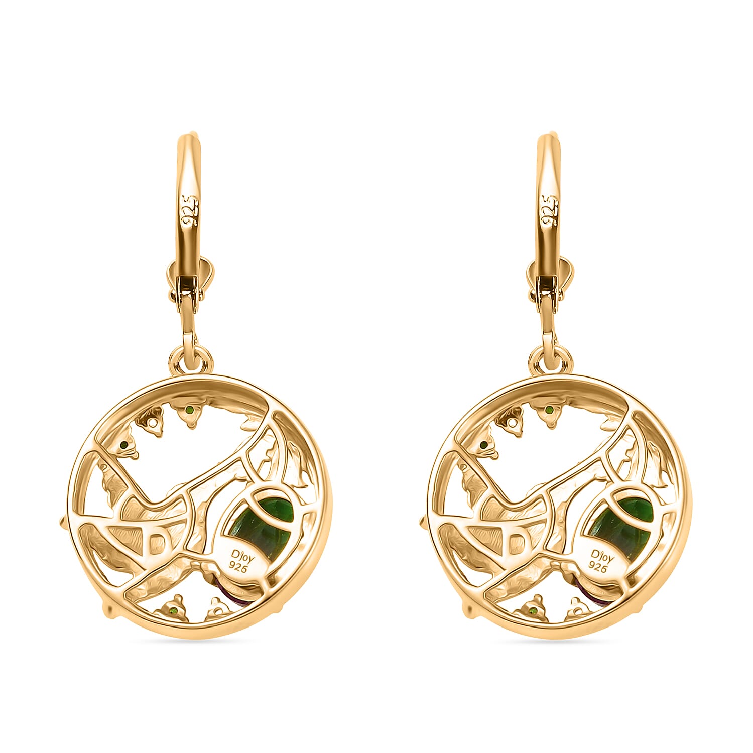 D’Joy Watermelon Quartz (Triplet) and Multi Gemstone 2.80 ctw Earrings in 18K Vermeil YG and Rhodium Over Sterling Silver