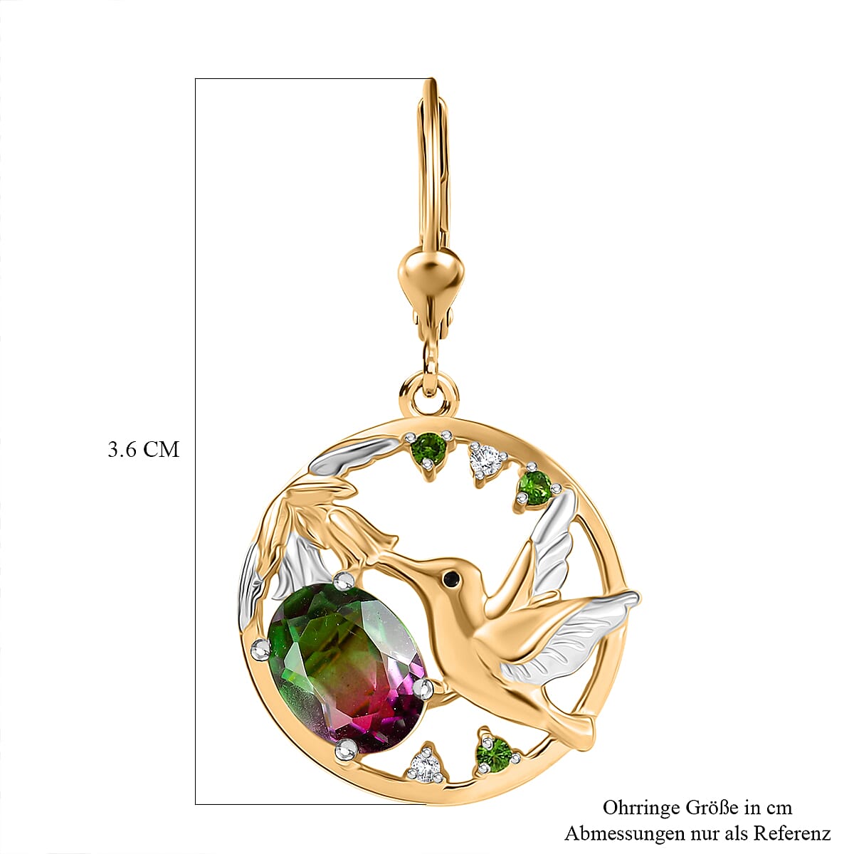 D’Joy Watermelon Quartz (Triplet) and Multi Gemstone 2.80 ctw Earrings in 18K Vermeil YG and Rhodium Over Sterling Silver