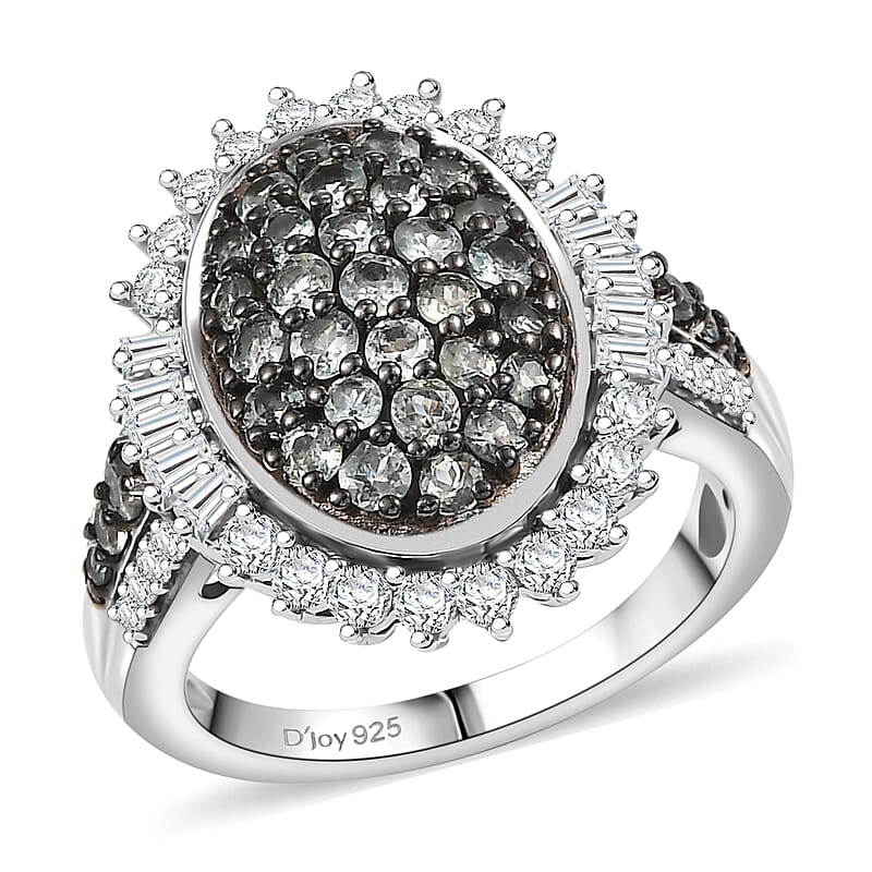 D'Joy Narsipatnam Alexandrite, Moissanite Sunburst Ring in Rhodium Over Sterling Silver 2.00 ctw (Size 10.0)