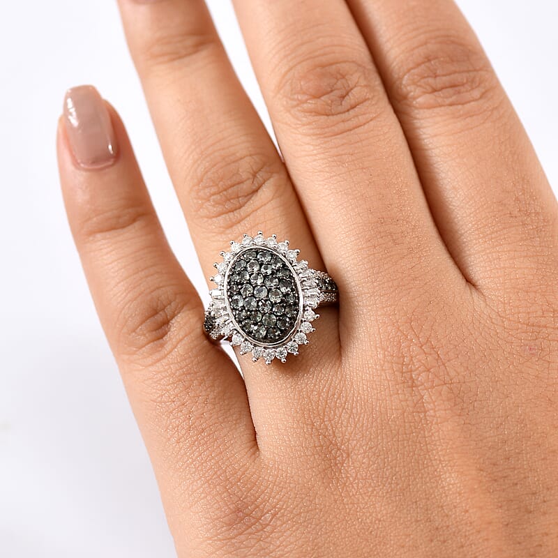 D'Joy Narsipatnam Alexandrite, Moissanite Sunburst Ring in Rhodium Over Sterling Silver 2.00 ctw (Size 10.0)