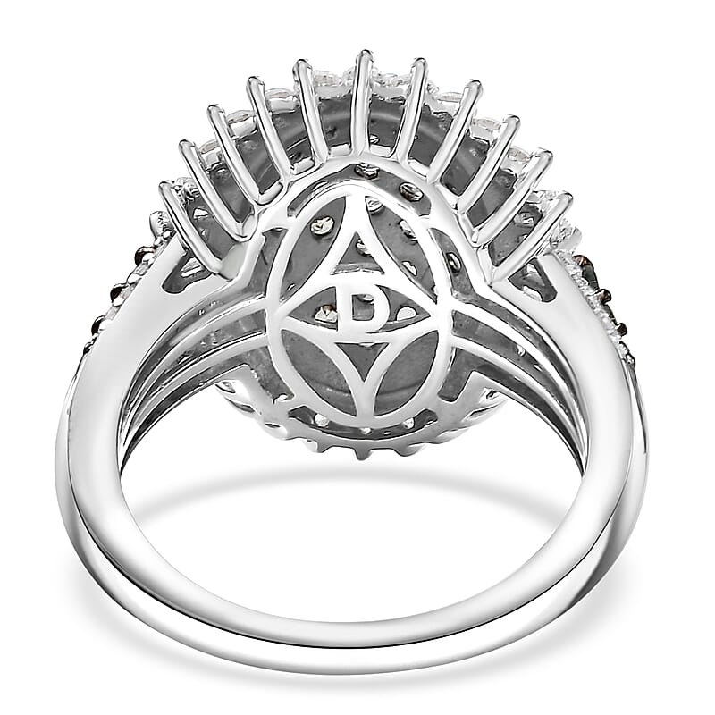 D'Joy Narsipatnam Alexandrite, Moissanite Sunburst Ring in Rhodium Over Sterling Silver 2.00 ctw (Size 10.0)