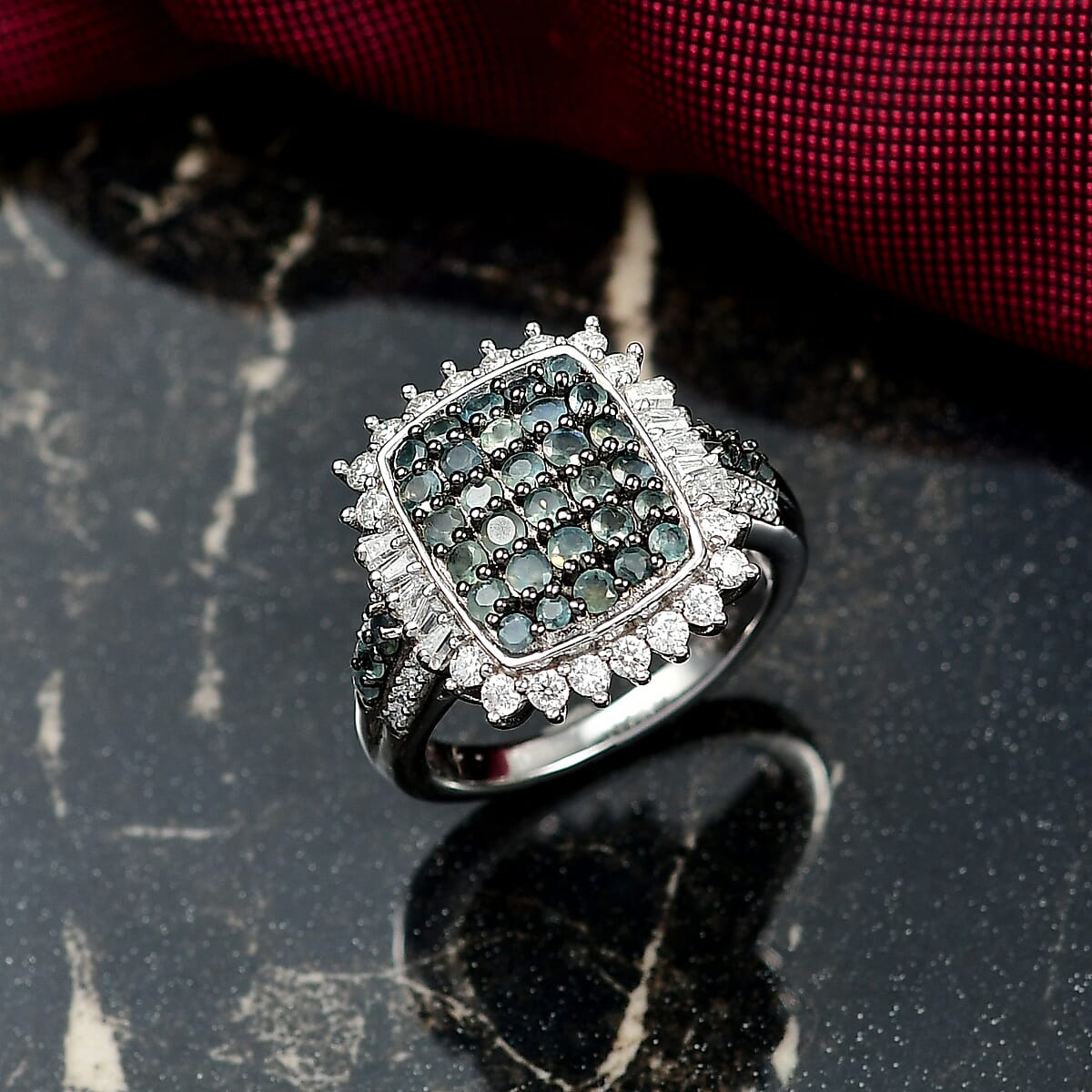 D'Joy Narsipatnam Alexandrite and Moissanite 2.00 ctw Sunburst Majesty Ring in Rhodium Over Sterling Silver (Size 10.0) image number 1