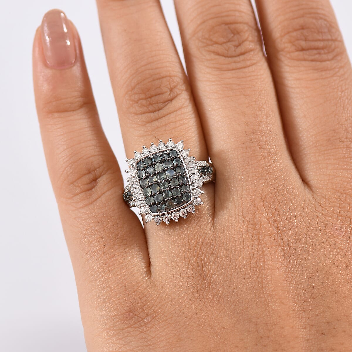D'Joy Narsipatnam Alexandrite and Moissanite 2.00 ctw Sunburst Majesty Ring in Rhodium Over Sterling Silver (Size 10.0) image number 2