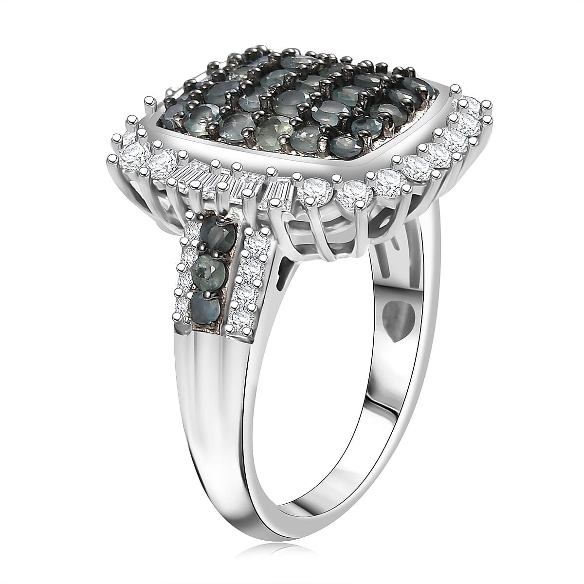D'Joy Narsipatnam Alexandrite and Moissanite 2.00 ctw Sunburst Majesty Ring in Rhodium Over Sterling Silver (Size 10.0) image number 3