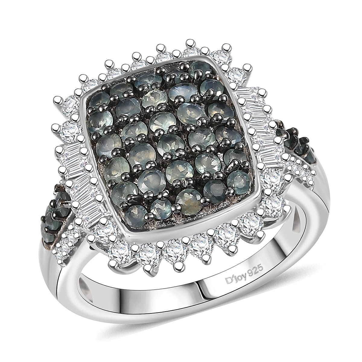 D'Joy Narsipatnam Alexandrite and Moissanite 2.00 ctw Sunburst Majesty Ring in Rhodium Over Sterling Silver (Size 7.0) image number 0