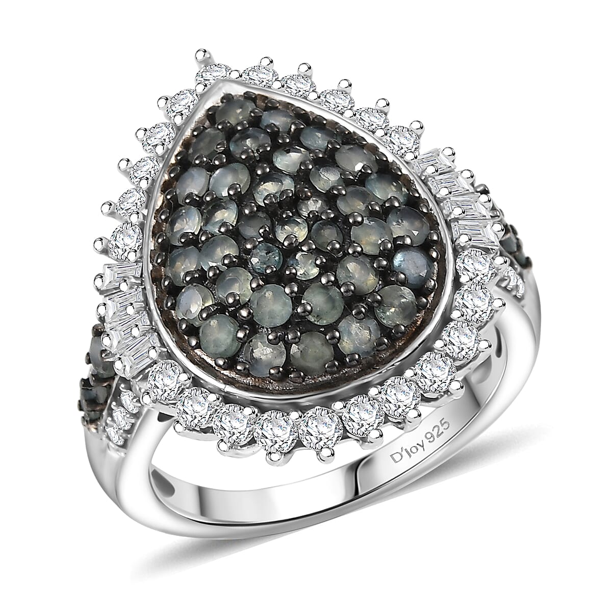 D'Joy Narsipatnam Alexandrite and Moissanite 2.25 ctw Sunburst Majesty Ring in Rhodium Over Sterling Silver (Size 8.0) image number 0