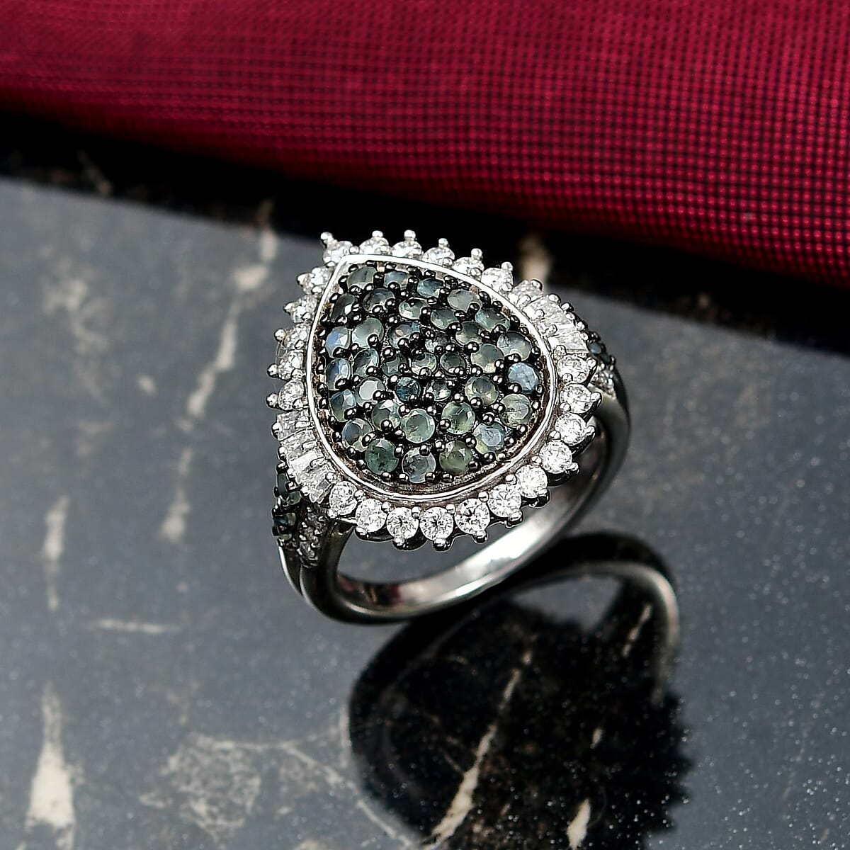 D'Joy Narsipatnam Alexandrite and Moissanite 2.25 ctw Sunburst Majesty Ring in Rhodium Over Sterling Silver (Size 8.0) image number 1