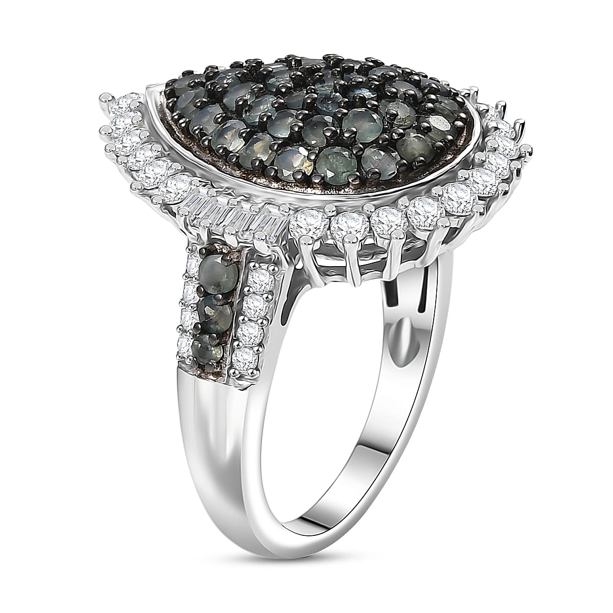 D'Joy Narsipatnam Alexandrite and Moissanite 2.25 ctw Sunburst Majesty Ring in Rhodium Over Sterling Silver (Size 8.0) image number 3