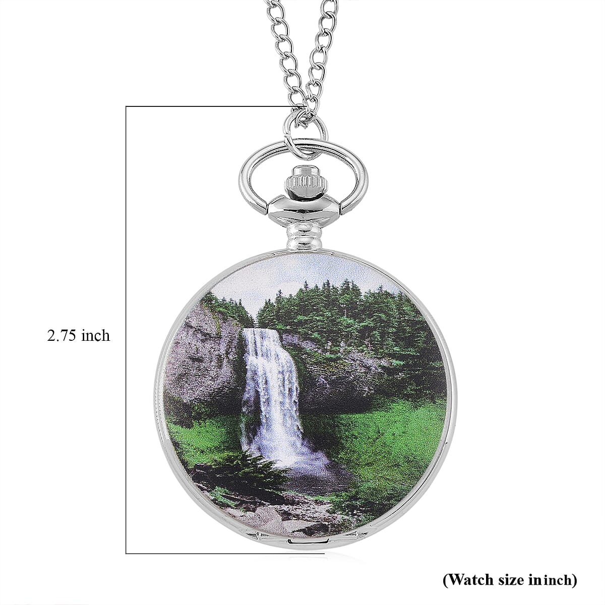Strada Japanese Movement Waterfall Pattern Pocket Watch with Chain (36 Inches) in Silvertone image number 7