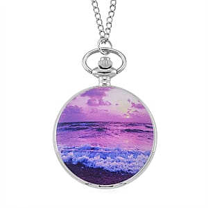 Strada Japanese Movement Beach Pattern Pocket Watch with Chain (36 Inches) in Silvertone