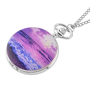 Strada Japanese Movement Beach Pattern Pocket Watch with Chain (36 Inches) in Silvertone