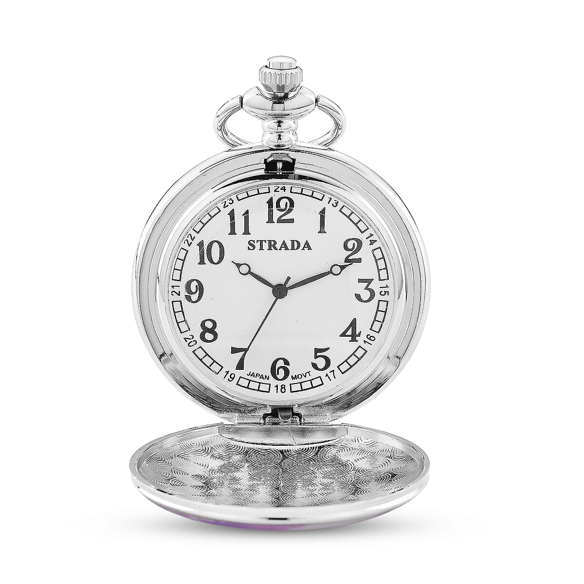 Strada Japanese Movement Beach Pattern Pocket Watch with Chain (36 Inches) in Silvertone image number 5