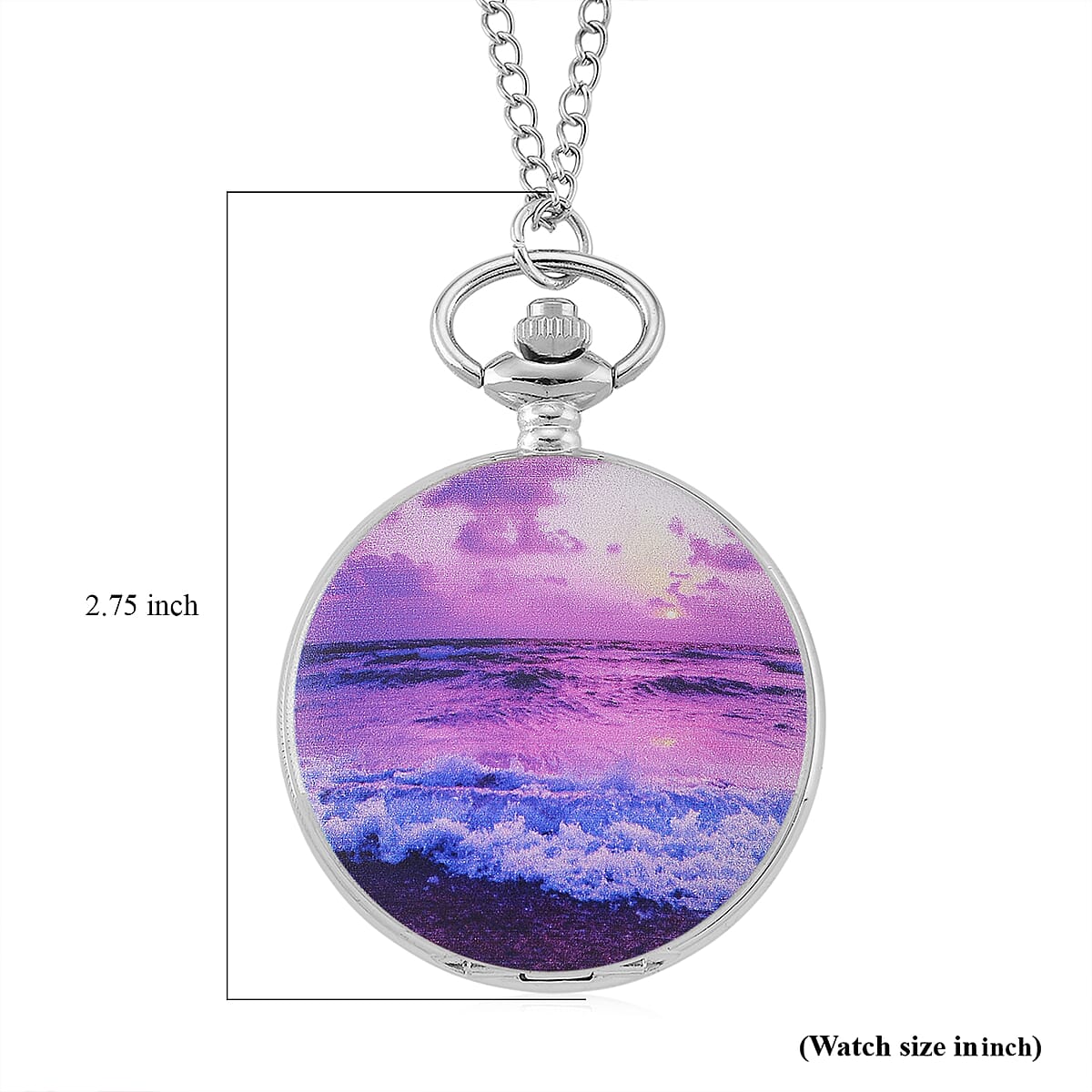 Strada Japanese Movement Beach Pattern Pocket Watch with Chain (36 Inches) in Silvertone image number 7