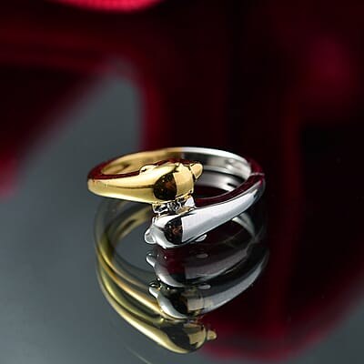 D'Joy Dolphin Twin Spirits Ring in 18K Vermeil YG and Rhodium Over Sterling Silver (Size 10.0) 4.10 Grams