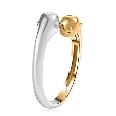 D'Joy Dolphin Twin Spirits Ring in 18K Vermeil YG and Rhodium Over Sterling Silver (Size 10.0) 4.10 Grams