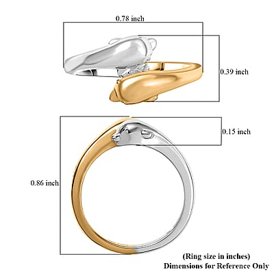 D'Joy Dolphin Twin Spirits Ring in 18K Vermeil YG and Rhodium Over Sterling Silver (Size 10.0) 4.10 Grams