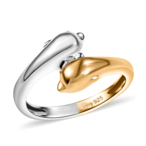 D'Joy Dolphin Twin Spirits Ring in 18K Vermeil YG and Rhodium Over Sterling Silver (Size 5.0) 2.44 Grams