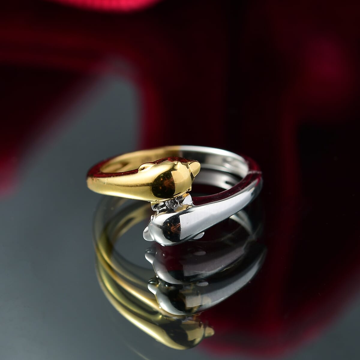 D'Joy Dolphin Twin Spirits Ring in 18K Vermeil YG and Rhodium Over Sterling Silver (Size 5.0) 2.44 Grams image number 1