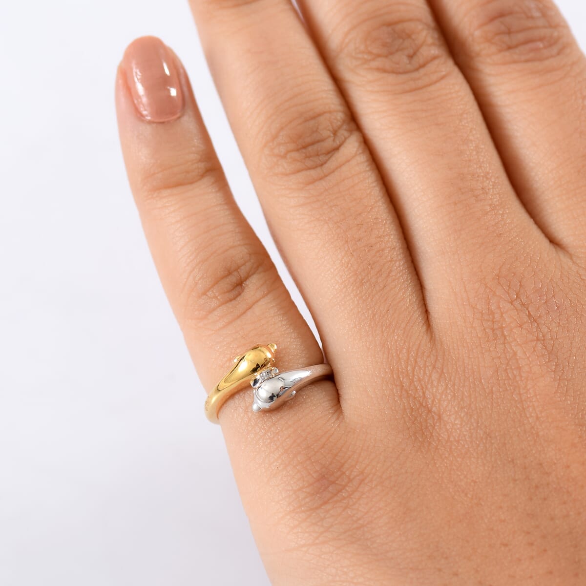 D'Joy Dolphin Twin Spirits Ring in 18K Vermeil YG and Rhodium Over Sterling Silver (Size 5.0) 2.44 Grams image number 2