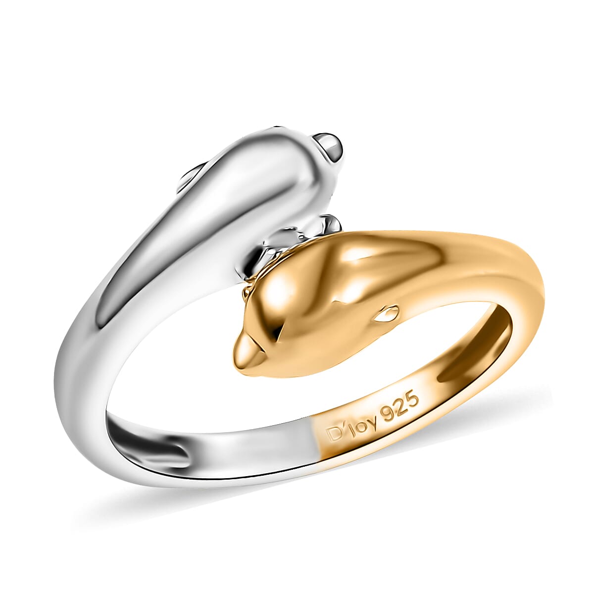 D'Joy Dolphin Twin Spirits Ring in 18K Vermeil YG and Rhodium Over Sterling Silver (Size 7.0) 4.10 Grams image number 0