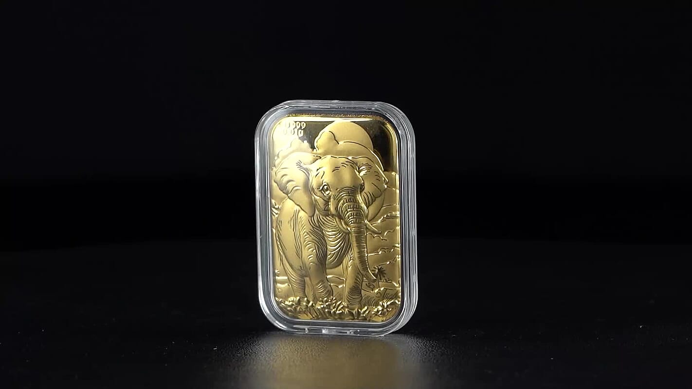 24K Gold Royal Elephant – Strength & Wisdom Embossed Sheet 31x45.5mm 10mg
