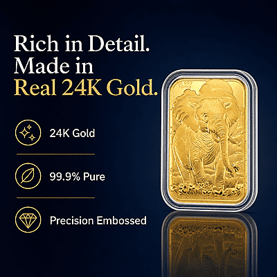 24K Gold Royal Elephant – Strength & Wisdom Embossed Sheet 31x45.5mm 10mg - Product card gallery slide 2 (10178159247673)