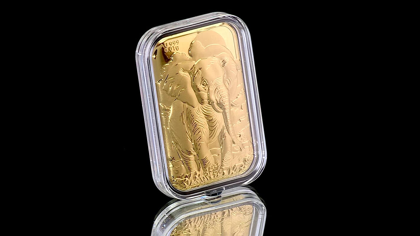 24K Gold Royal Elephant – Strength & Wisdom Embossed Sheet 31x45.5mm 10mg
