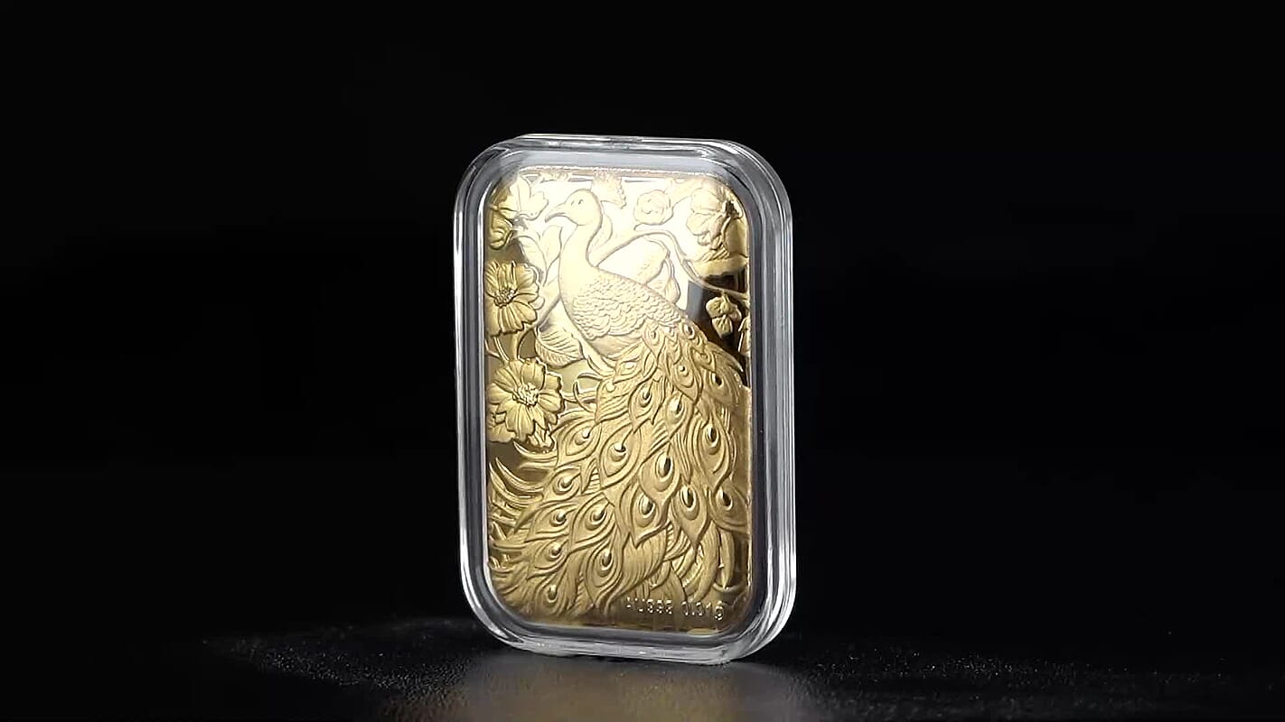 24K Yellow Gold Peacock Embossed Sheet 10mg