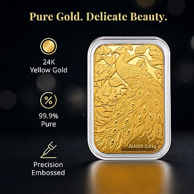 24K Yellow Gold Peacock Embossed Sheet 10mg