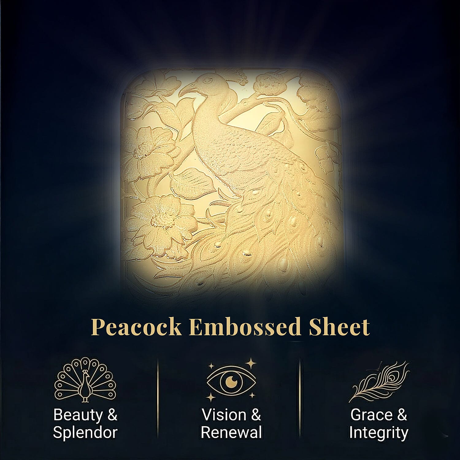 24K Yellow Gold Peacock Embossed Sheet 10mg