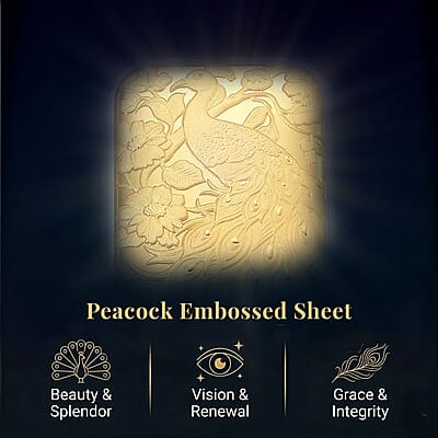 24K Yellow Gold Peacock Embossed Sheet 10mg
