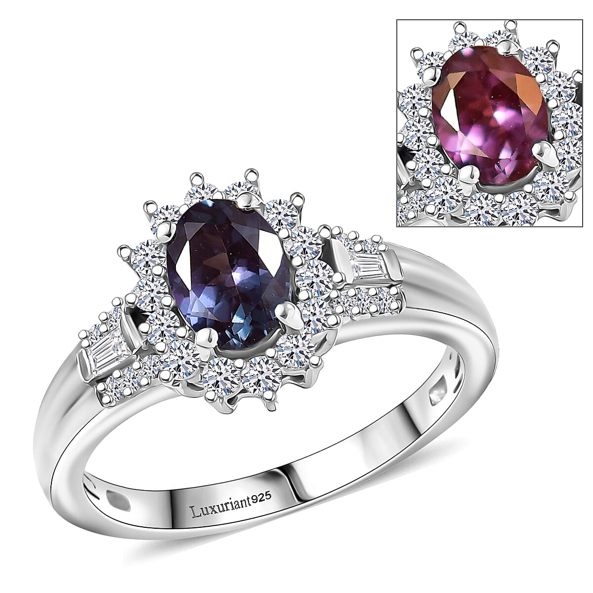 Luxuriant AAA Lab Grown Alexandrite and White Zircon 1.60 ctw Midnight Whisper Ring in Rhodium Over Sterling Silver (Size 10.0) image number 0