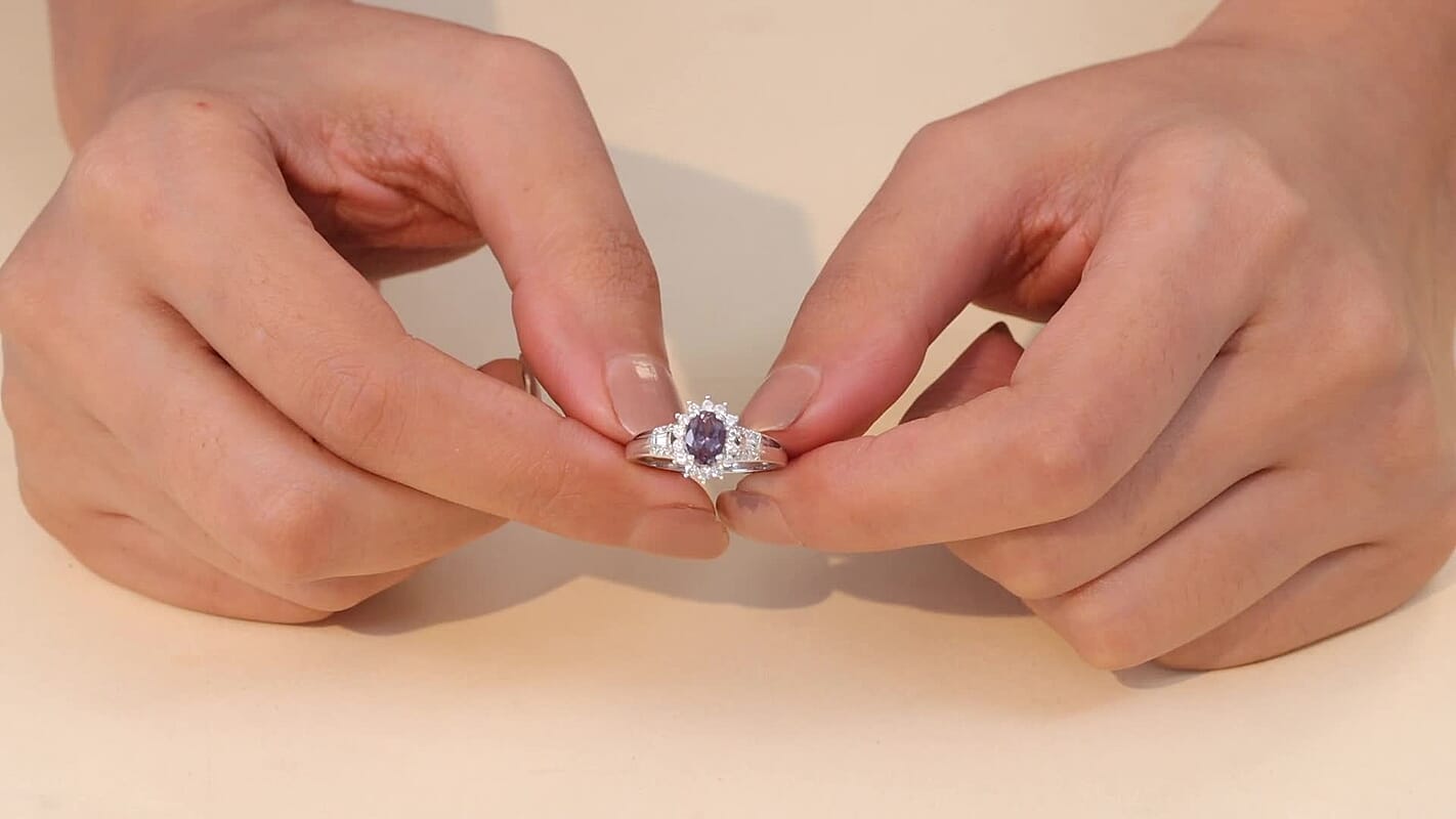 Luxuriant AAA Lab Grown Alexandrite, White Zircon Ring in Rhodium Over Sterling Silver (Size 10.0) 1.60 ctw