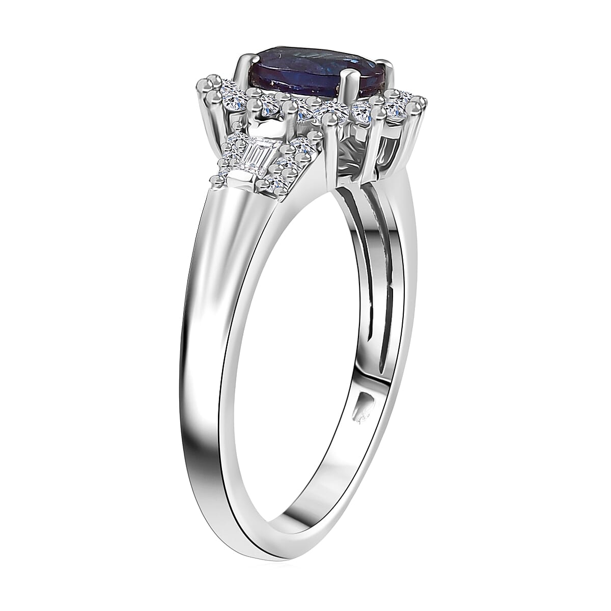 Luxuriant AAA Lab Grown Alexandrite and White Zircon 1.60 ctw Midnight Whisper Ring in Rhodium Over Sterling Silver (Size 10.0) image number 3