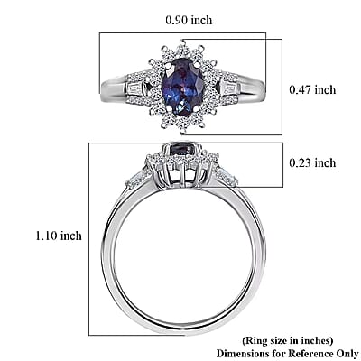 Luxuriant AAA Lab Grown Alexandrite and White Zircon 1.60 ctw Midnight Whisper Ring in Rhodium Over Sterling Silver (Size 10.0)