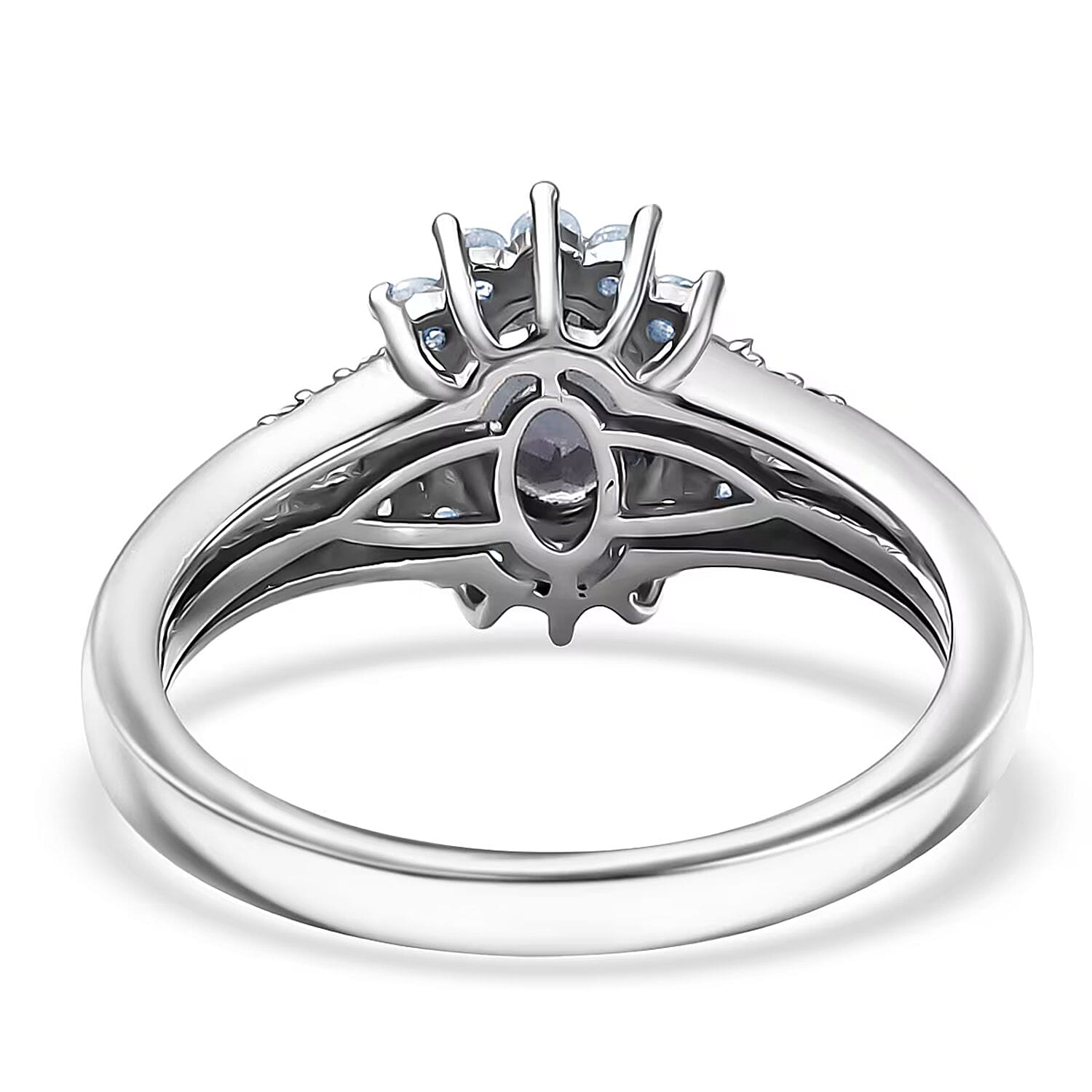 Luxuriant AAA Lab Grown Alexandrite and White Zircon 1.60 ctw Midnight Whisper Ring in Rhodium Over Sterling Silver (Size 10.0)