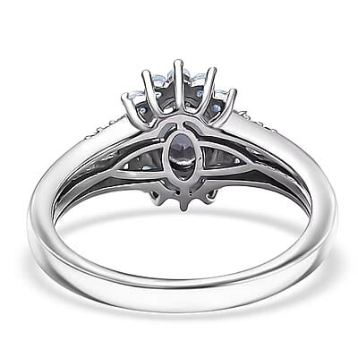Luxuriant AAA Lab Grown Alexandrite and White Zircon 1.60 ctw Midnight Whisper Ring in Rhodium Over Sterling Silver (Size 10.0)