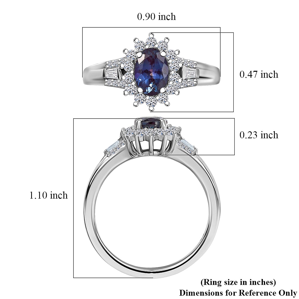 Luxuriant AAA Lab Grown Alexandrite and White Zircon 1.60 ctw Midnight Whisper Ring in Rhodium Over Sterling Silver (Size 8.0) image number 5